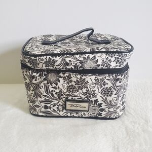 Bella Russo Black White Floral Flower Cosmetic Bag Case NWOT